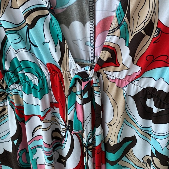 Lily 🩵 Geometric Retro Patterned Long Open Topper, Elastic Waist Front Tie, 2X - Picture 4 of 13